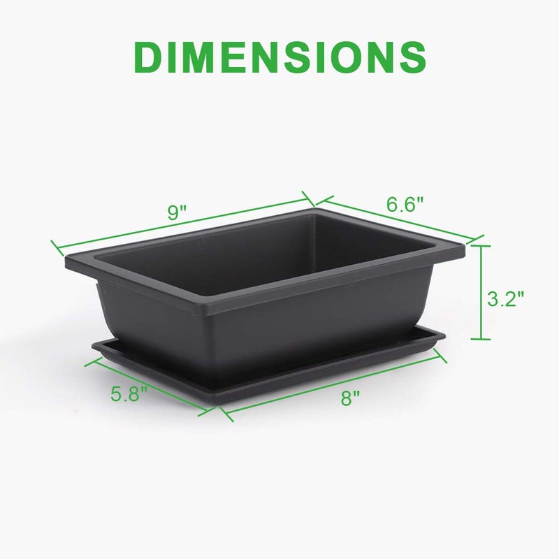 GROWNEER 6 Pack 9 Inch Bonsai Pots with Drainage Humidity Trays, Bonsai Tree Training Kits with 1 Repotting Mat, Rectangle Planter Plants Container Growing Pot for Garden Outside Indoor - Image 2